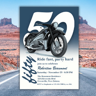 Travel Classic Motorbike Ride Fast 50th Birthday Invitation
