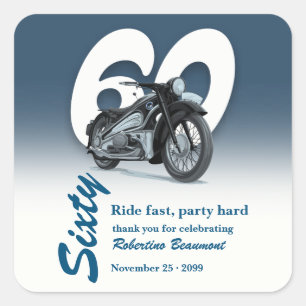 Travel Classic Motorbike Ride Fast 60th Birthday Square Sticker