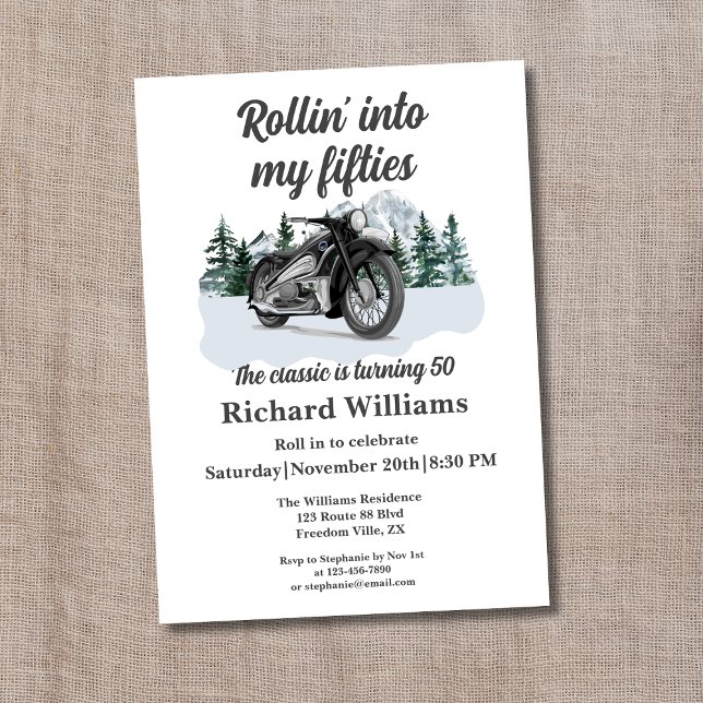 Travel Classic Motorbike Rolling 50th Birthday Invitation (Creator Uploaded)