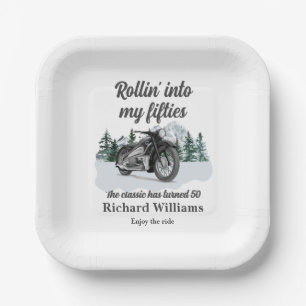 Travel Classic Motorbike Rolling 50th Birthday Paper Plate