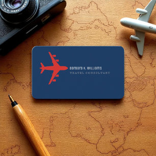 Travel Consultant red plane on blue Business Card