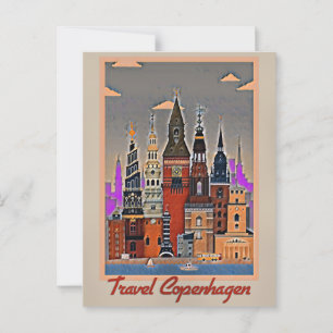 Travel Copenhagen, Denmark Postcard