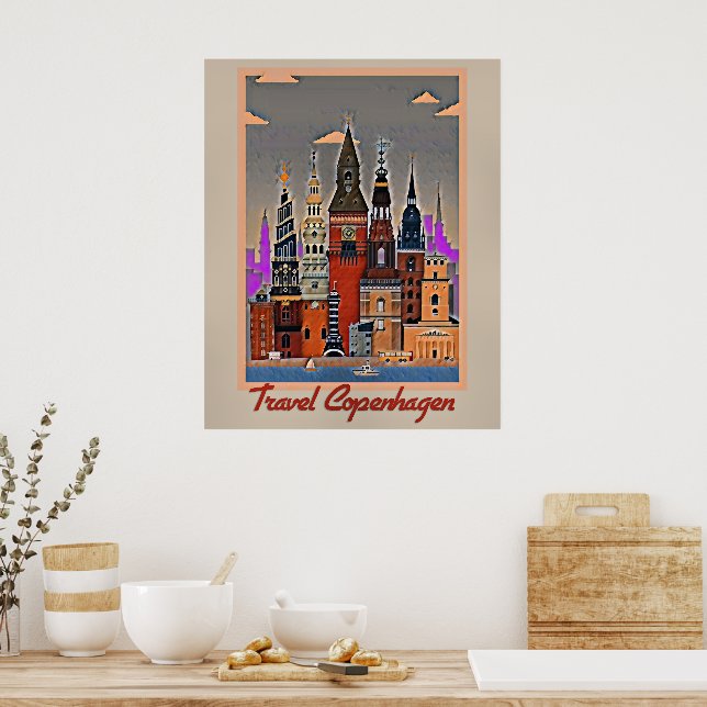 Travel Copenhagen, Denmark Poster (Kitchen)