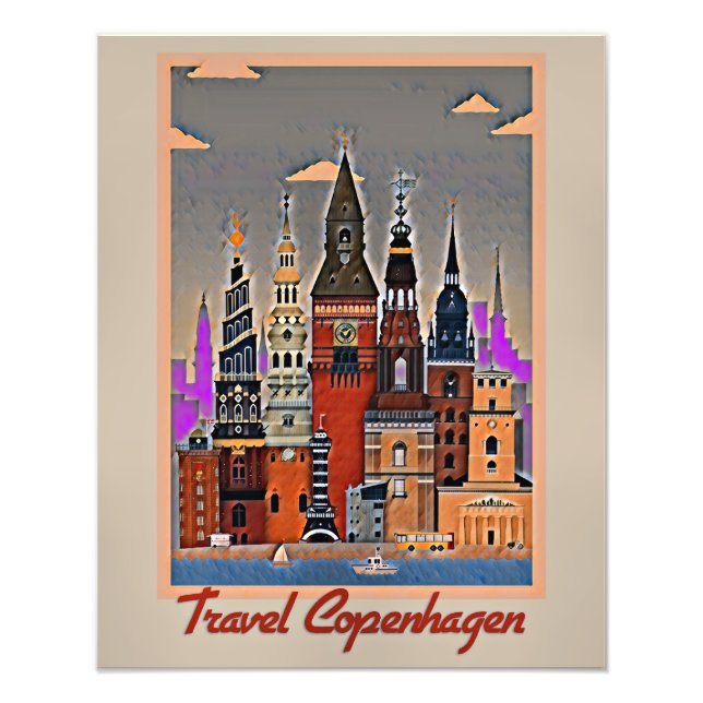 Travel Copenhagen, vintage poster, Photo Print (Front)