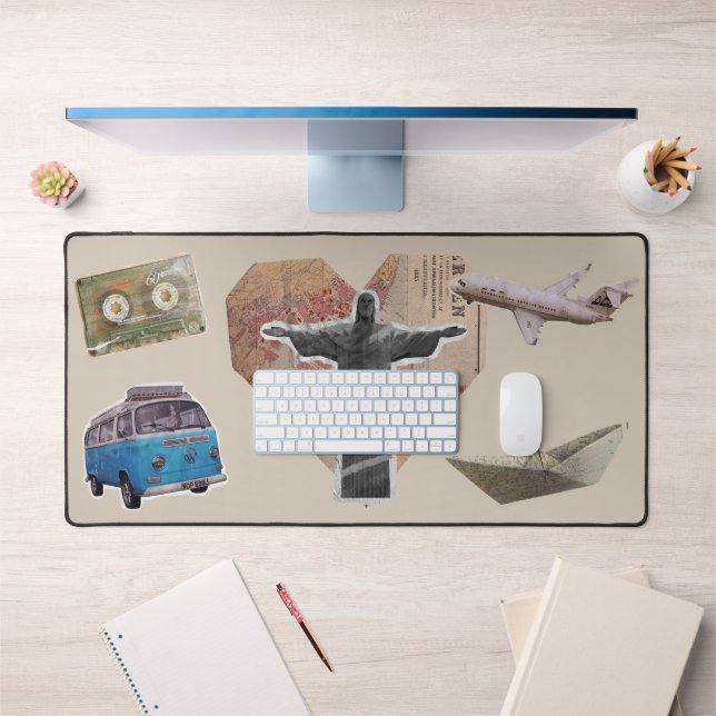 Travel Cute Collage Mixed Media Desk Mat (Office 1)