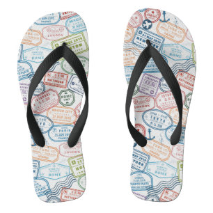 Travel design - passport stamps flip flops