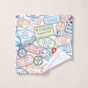 Travel design - passport stamps towel set