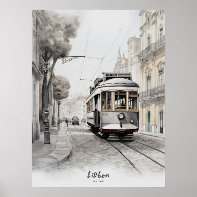 Travel Destination Lisbon Watercolor Wall Art (Front)