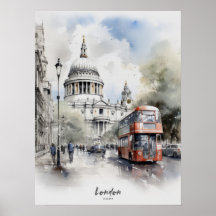 Travel Destination London Watercolor Wall Art