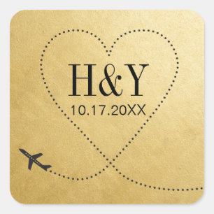 Travel Destination Wedding Aeroplane Heart Monogra Square Sticker