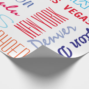 Travel Destinations up to 16 Cities words or Names Wrapping Paper