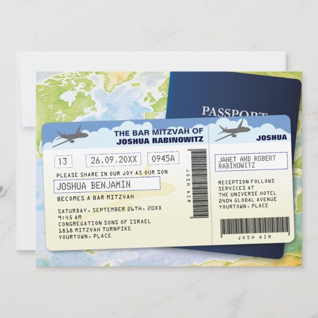 Travel Documents Bar or Bat Mitzvah Invitation (Front)