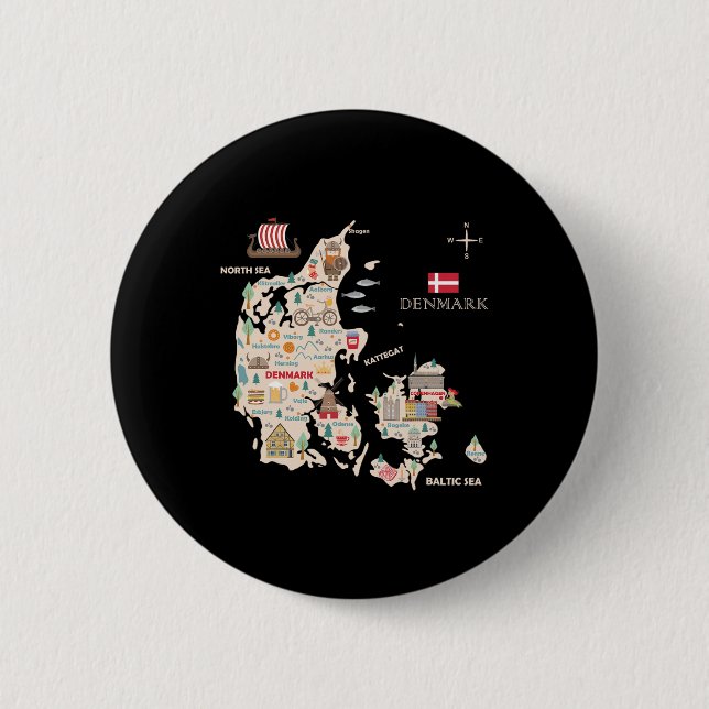 Travel Europe Denmark Map Copenhagen Danish Family 6 Cm Round Badge (Front)