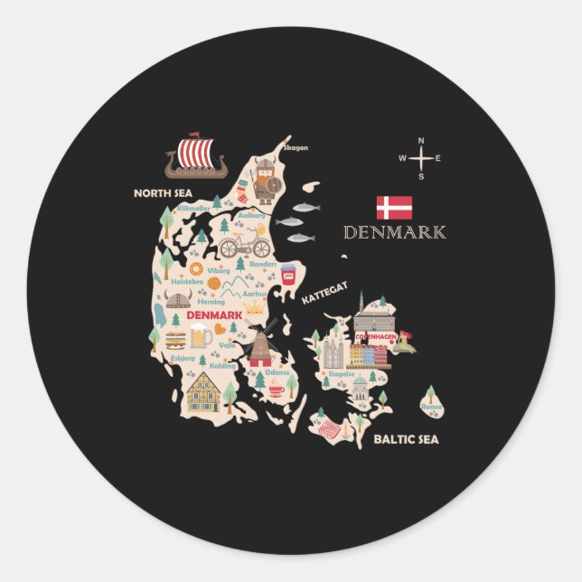 Travel Europe Denmark Map Copenhagen Danish Family Classic Round Sticker (Front)