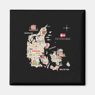 Travel Europe Denmark Map Copenhagen Danish Family Magnet