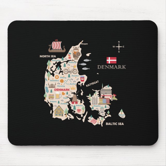 Travel Europe Denmark Map Copenhagen Danish Family Mouse Mat (Front)