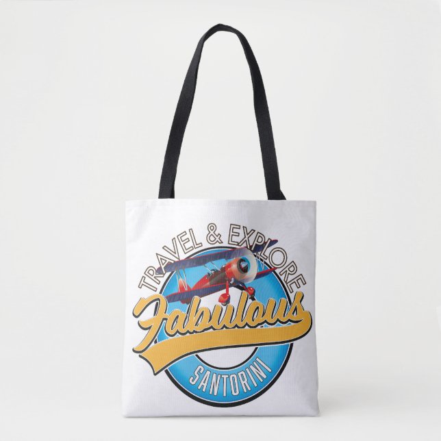 Travel & Explore Fabulous Santorini Tote Bag (Front)