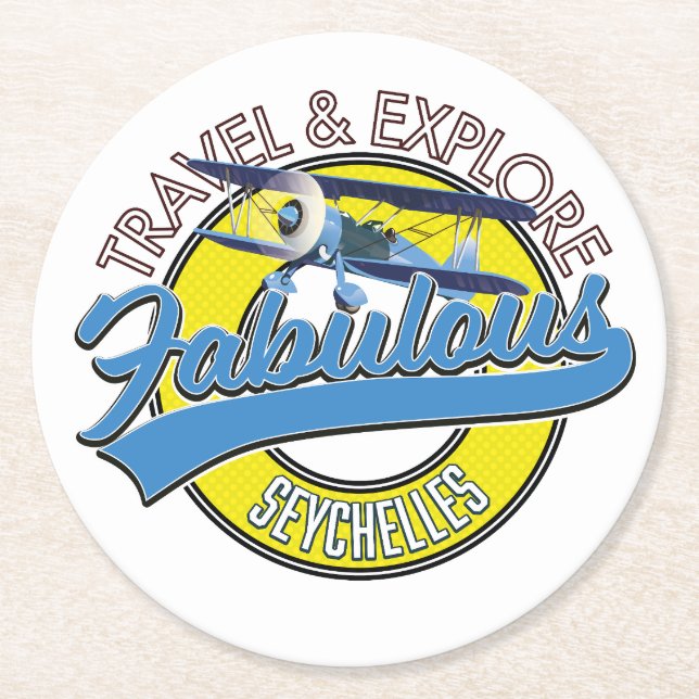 travel explore fabulous Seychelles logo Keychain Round Paper Coaster (Front)