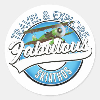 Travel explore fabulous Skiathos logo Classic Round Sticker