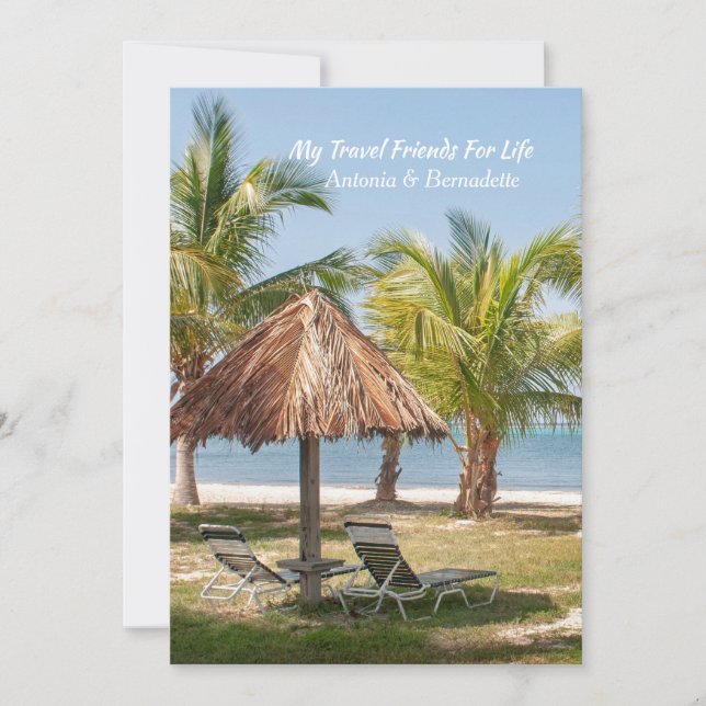 Travel Friends Beach Palm Trees Personalise Thank You Card (Front)
