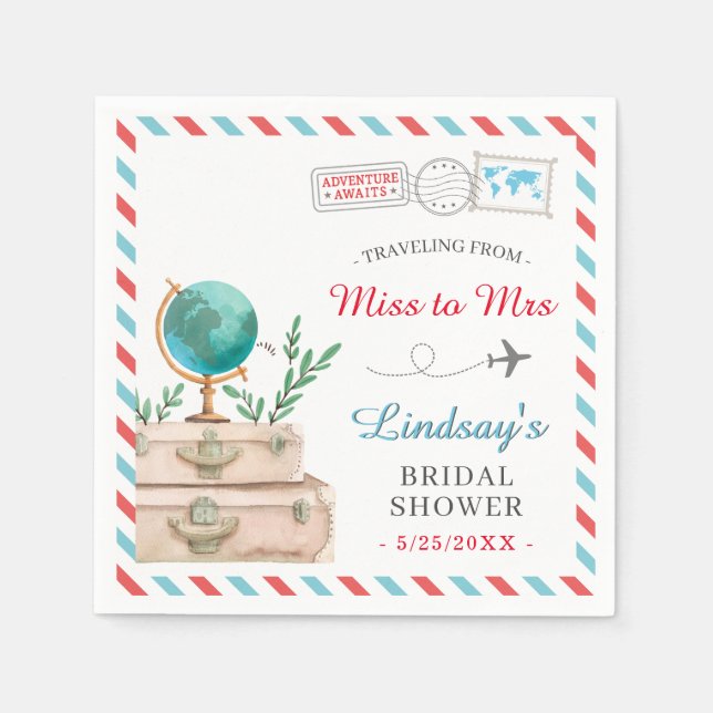 Travel From Miss to Mrs Airline Chic Bridal Shower Napkin (Front)