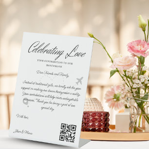 Travel Fund Request Qr Code Honeymoon Fund Pedestal Sign