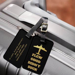 Travel Funny “Flew Good Didn’t Suck” and Airplane Luggage Tag