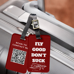 Travel Funny “Fly Good Don’t Suck” and Aeroplane Luggage Tag