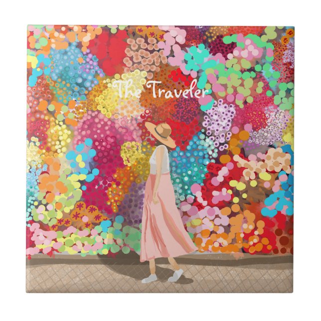 Travel girl colourful tile (Front)