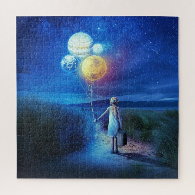 Travel Girl With Balloons Puzzle (Vertical)
