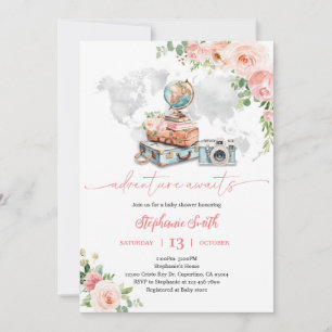 Travel Globe Map Baby Shower Party Invitation