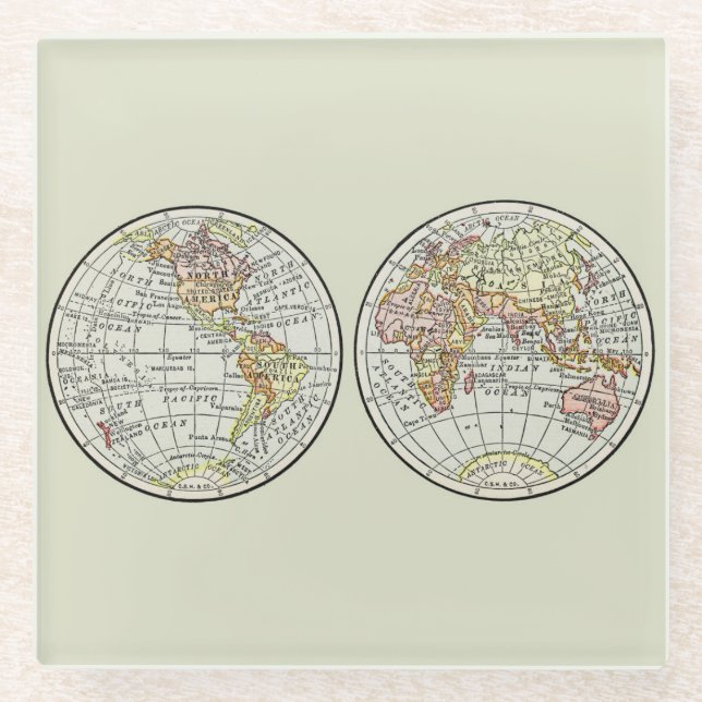 Travel Globe Map Earth 1916 World Atlas  Glass Coaster (Front)