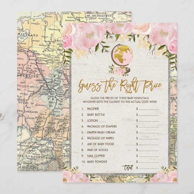 Travel Guess the Right Price Baby Shower Game Card (Front/Back)