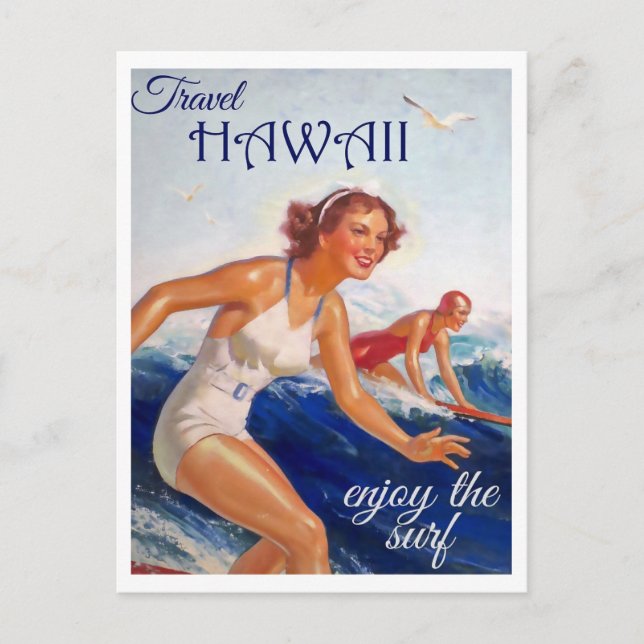 Travel Hawaii, Enjoy the Surf, Retro Postcard (Front)