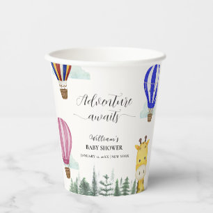 Travel Hot Air Balloon Jungle Giraffe Baby Shower Paper Cups