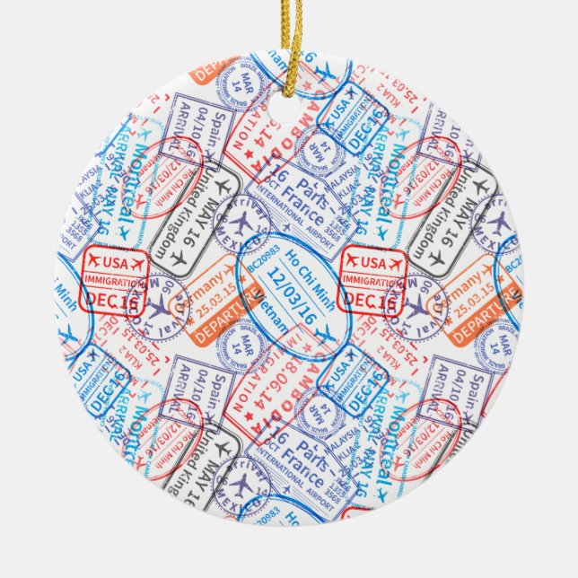 Travel icon ceramic tree decoration (Front)