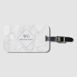 Travel In Style. Chic Fancy White Marble Monogram Luggage Tag
