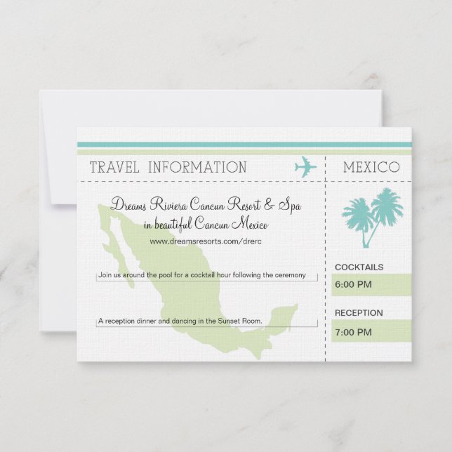 Travel Information Boarding Pass TO MEXICO Invitation (Front)