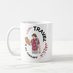 travel is my therapy coffee mug