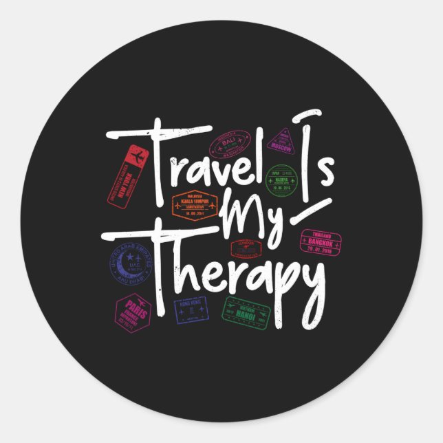 Travel Is My Therapy World Traveller Passport Stam Classic Round Sticker (Front)