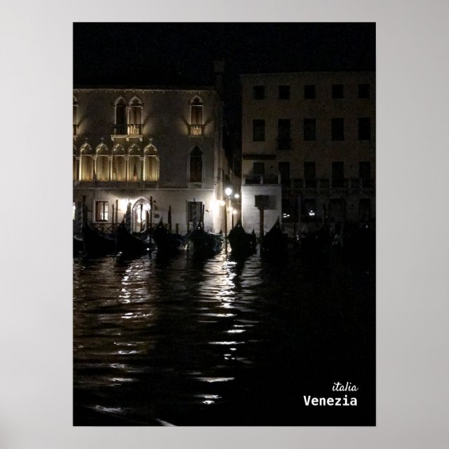 Travel | Italy - Venice Dark night with gandolas Poster (Front)