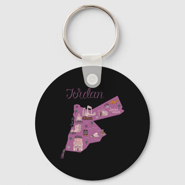 Travel Jordan Map Amman Petra Dead Sea Family Vaca Key Ring (Front)
