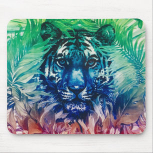 Travel Jungle Wild Tiger Foliage Tropical Leaves Mouse Mat