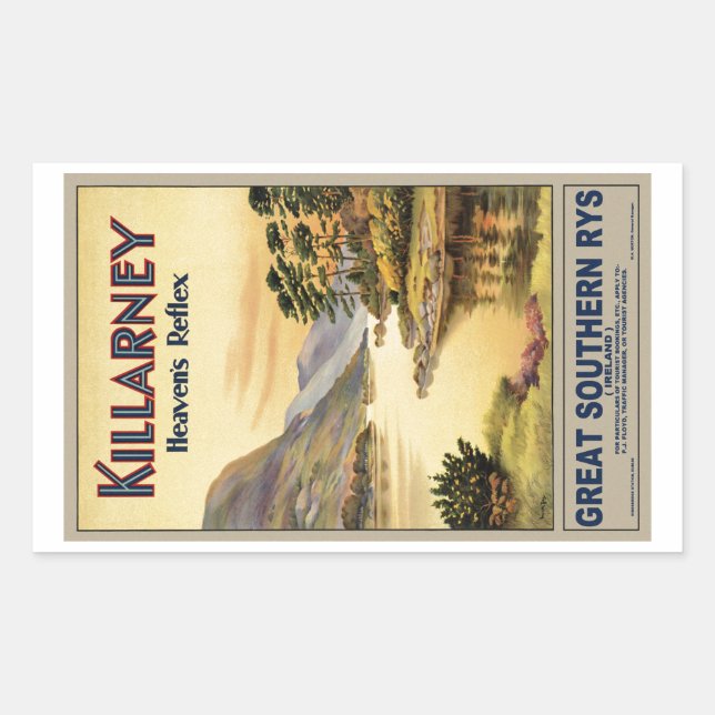 Travel Killarney Ireland by Railways Vintage Rectangular Sticker (Front)