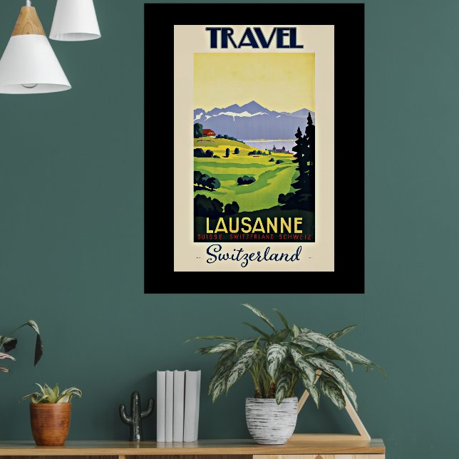 Travel Lausanne, Switzerland vintage poster. Poster (Living Room 1)