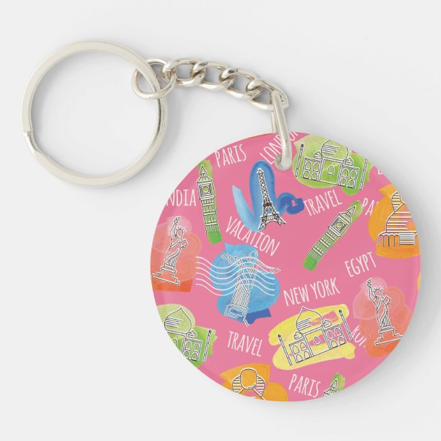 Travel Locations Pattern Key Ring (Front)
