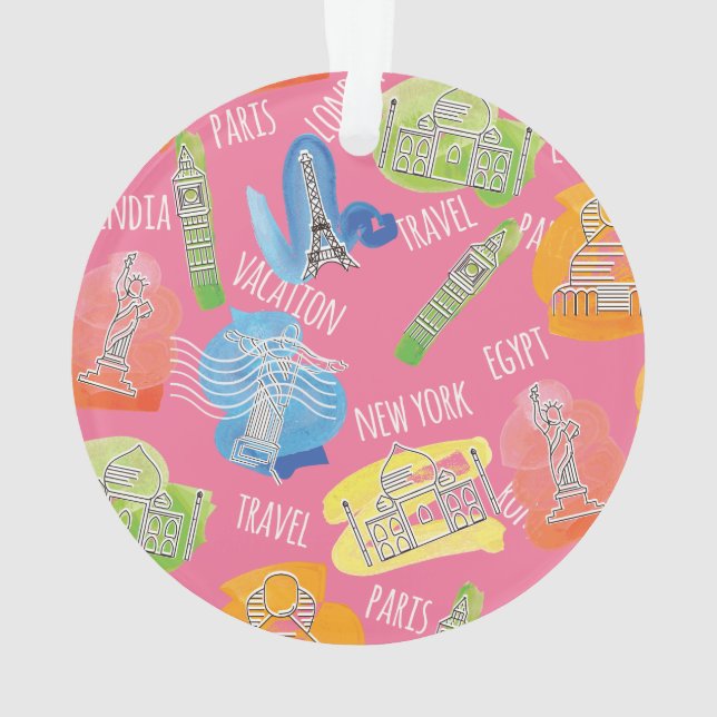 Travel Locations Pattern Ornament (Back)