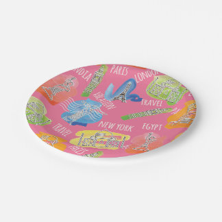 Travel Locations Pattern Paper Plate