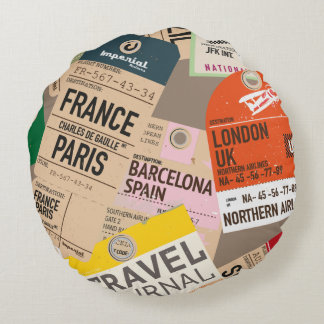 Travel Locations Pattern Round Cushion