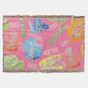Travel Locations Pattern Throw Blanket